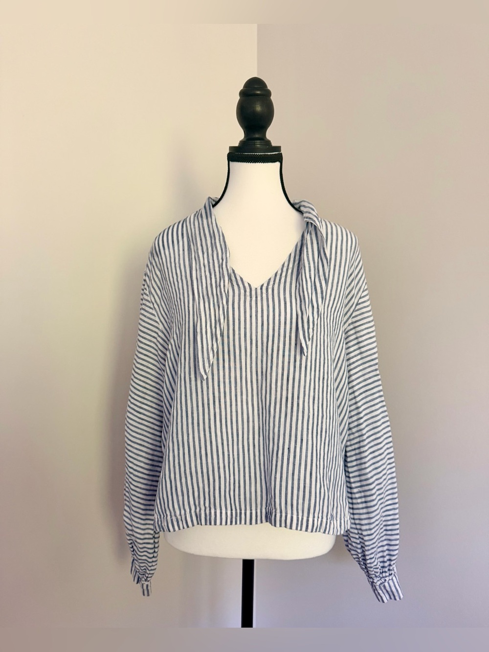FRAME 100% Linen Striped Popover Blouse – Medium